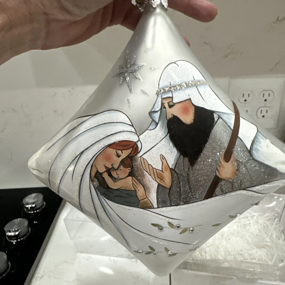 Roman 8" Holy Family Nativity Large Pillow Shaped Painted Glass Ornament